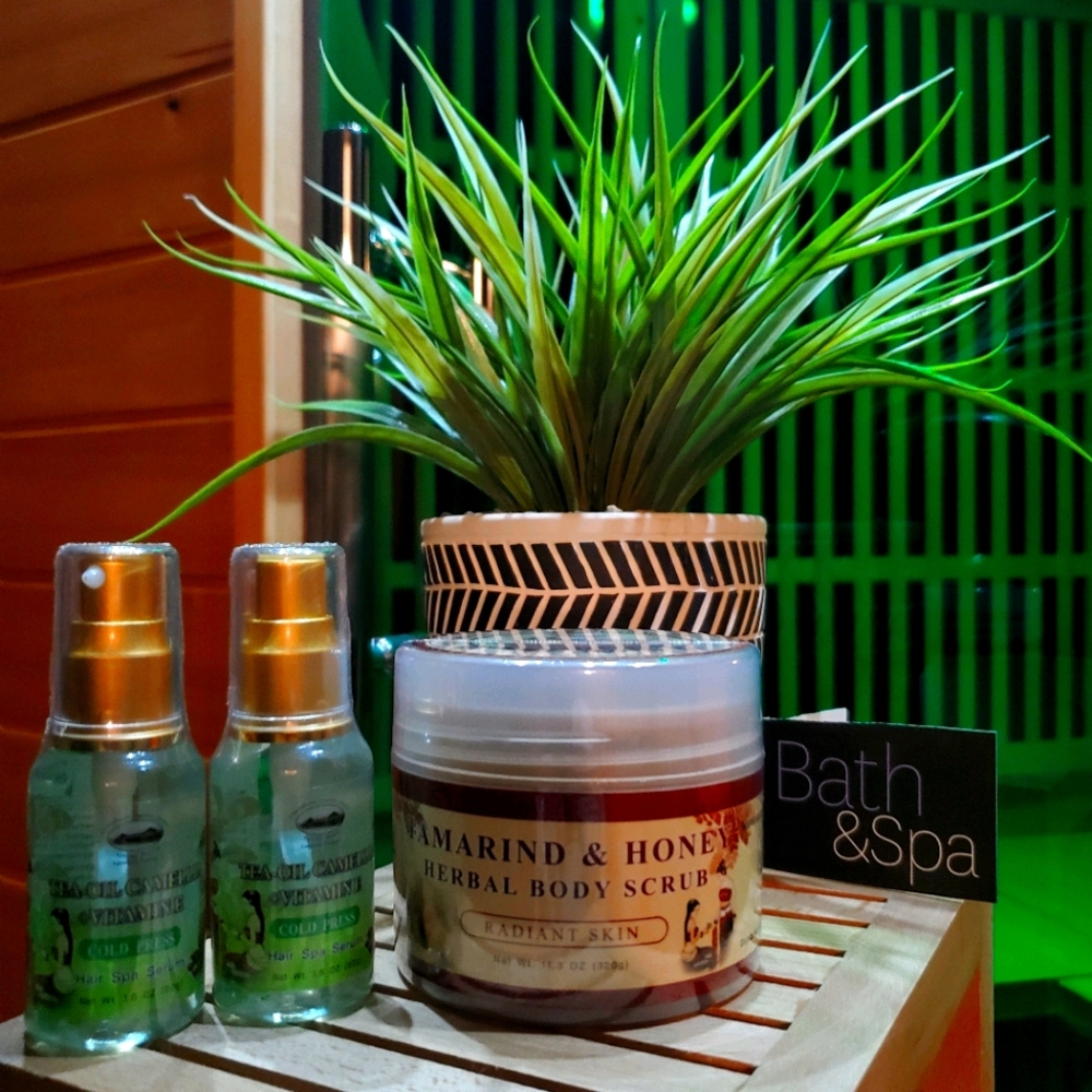 2 bottles of Hair Spa Serum & 1 Jar of Body Scrub